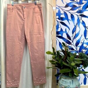 NWOT Attyre New York Pink Rayon Nylon & Spandex Pearl Embellished Jeans Size 10